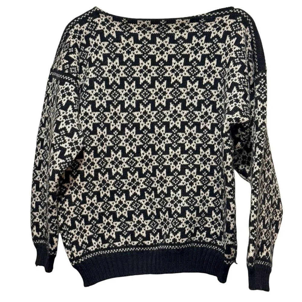 VTG VOSS Norwegian 100% Wool Ski Fair Isle Nordic Black Sweater Womens Medium - Picture 4 of 9
